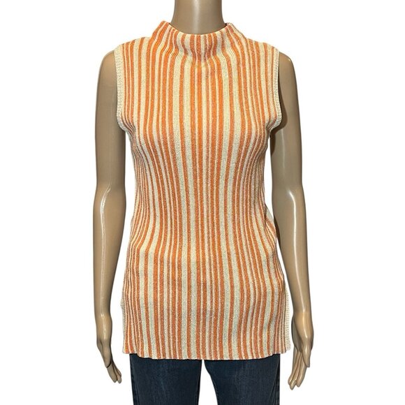 House of Harlow 1960 Tops - Revolve House of Harlow Top Small orange Gold sleeveless Knit Striped Mock Neck